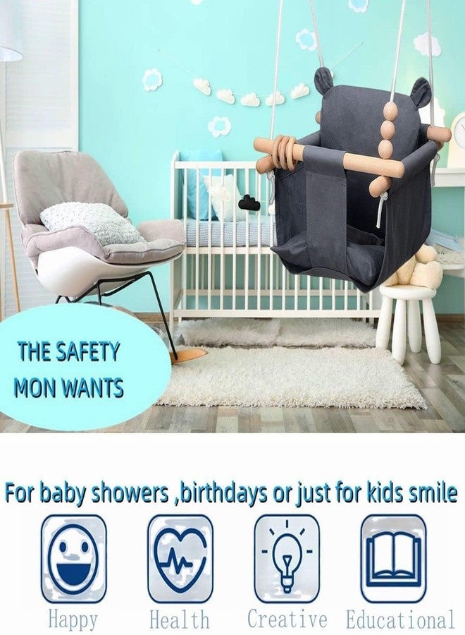 Jumix Comfortable Baby Hanging Swing with Wooden Frame, Cushioned Fabric Seat, Secure Ropes, Indoor Outdoor Toddler Play Swing, Strong Durable Build, Easy Setup for Home or Garden - Image 4